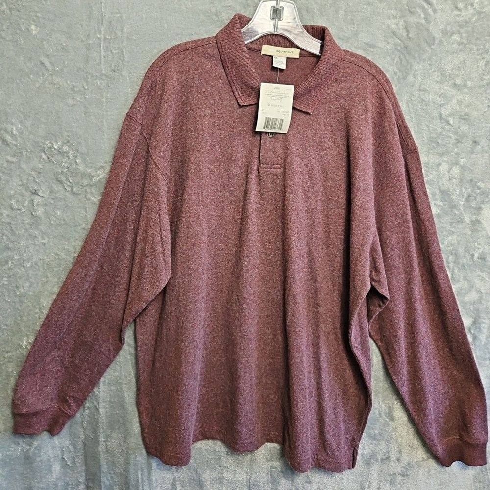 Basic Equipment Men's XL Polo Shirt Long Sleeve burgandy cotton blend NEW PERU